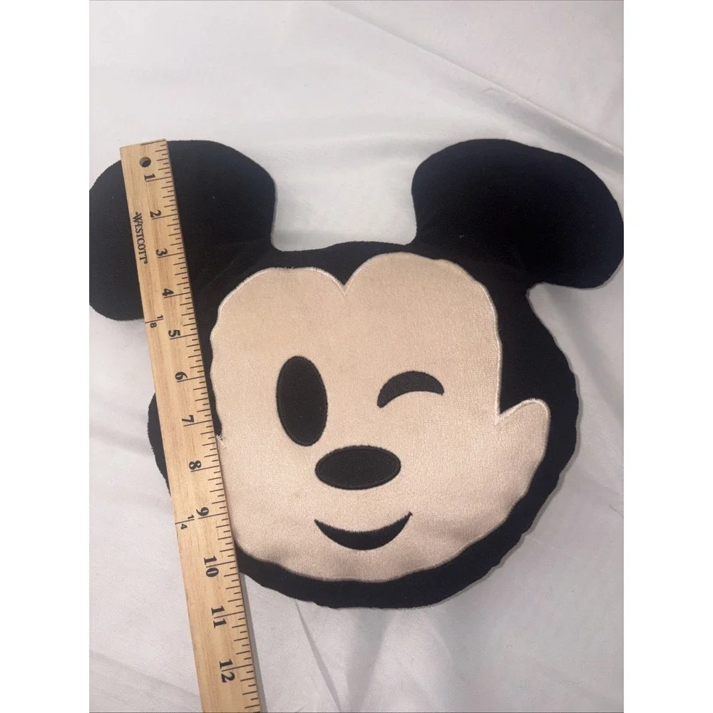 Disney Mickey Mouse Winking Emoji Pillow Plush Black Tan 12x14 2018